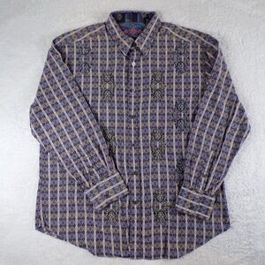 ROBERT GRAHAM - SILK TRIM Embroidered Mens 2XL Paisley Button Down Shirt